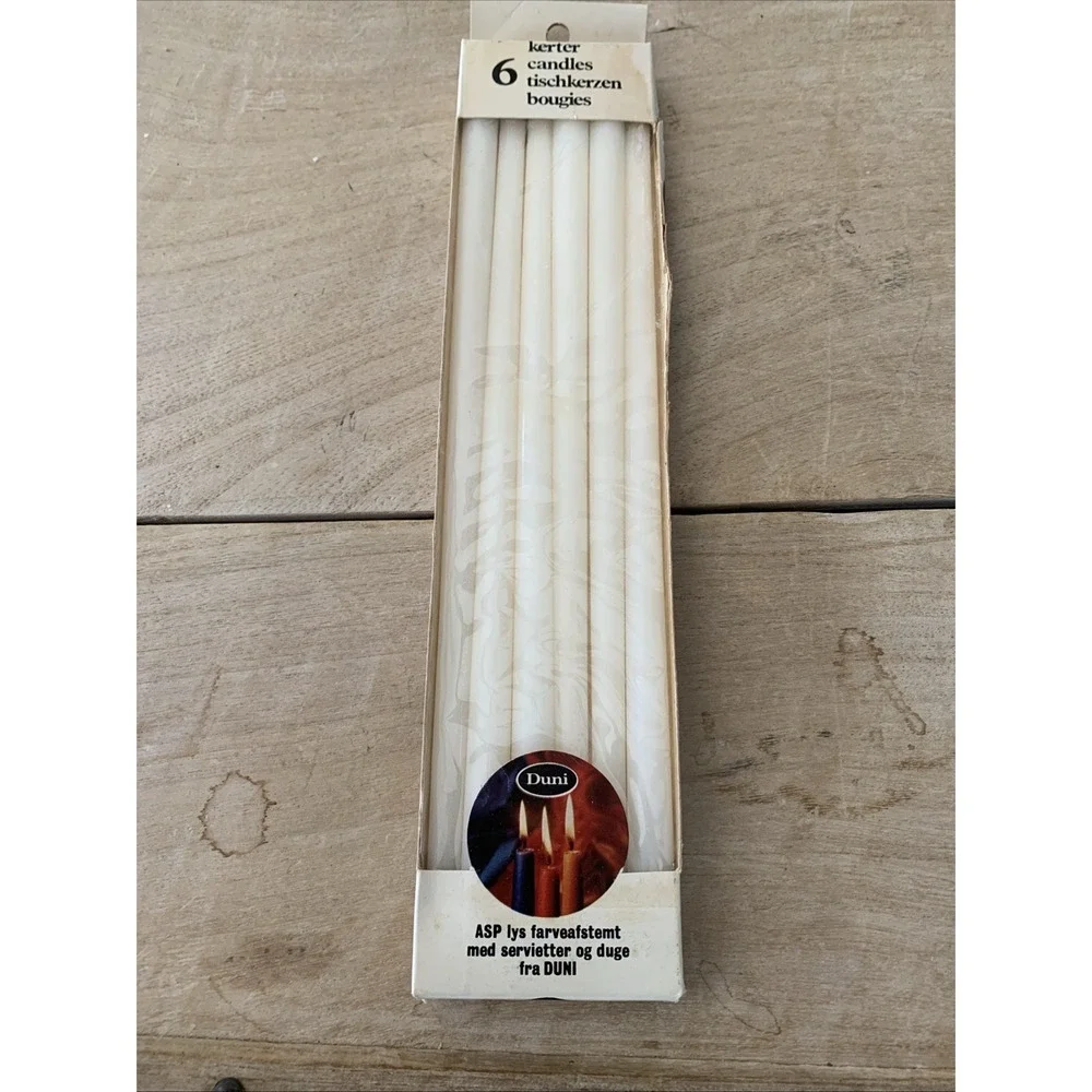 Vintage Duni Taper Candles Wax Narrow Skinny Pencil Slim MCM Set Of 6 NOS Cream